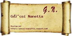 Gácsi Nanetta névjegykártya